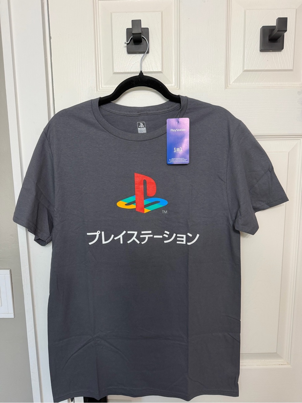 Sony Gray PlayStation Logo Tee with Multicolor Emblem Medium